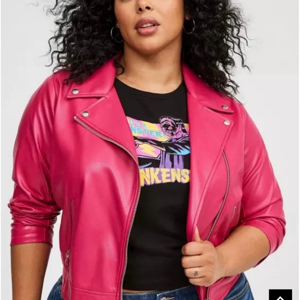 NWT Torrid Hot Pink Faux Leather Moto Jacket Size 1 (14/16)